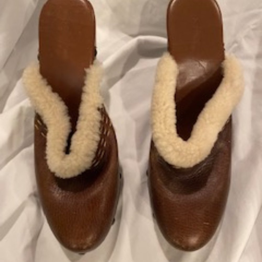 Nine West Leather and Faux Sherpa Clogs